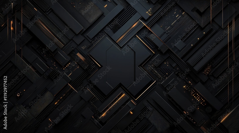 Poster futuristic artistic representation of geometric lines and borders in a dark setting with subtle ligh