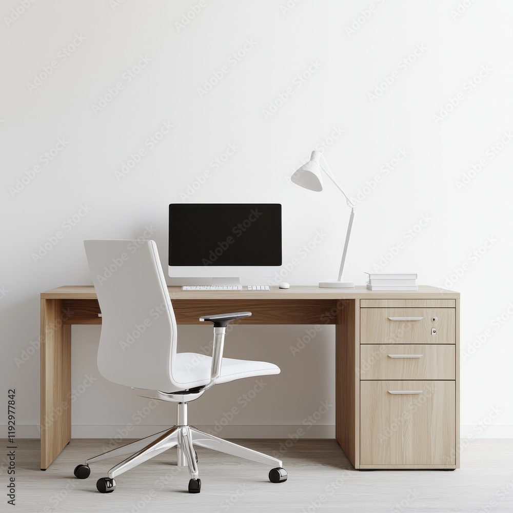 Poster Modern desktop workspace setup minimalist office digital content bright environment clean viewpoint functional design