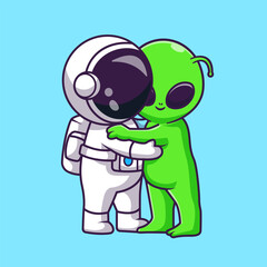 Cute Astronaut Hug Alien Cartoon Vector Icon Illustration. 
Science Love Icon Concept Isolated Premium Vector. Flat 
Cartoon Style 