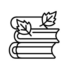 books with autumn leaves icon, books with autumn leaves line art - simple line art of books with autumn leaves, perfect for books with autumn leaves logos and icons and themed design