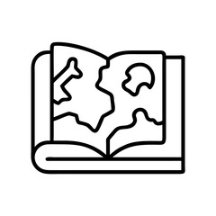book with a fantasy map icon, book with a fantasy map line art - simple line art of book with a fantasy map, perfect for book with a fantasy map logos and icons and themed design