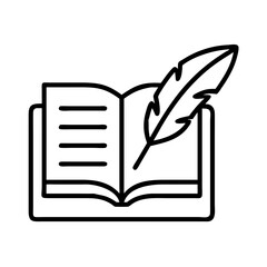 book with a feather icon, book with a feather line art - simple line art of book with a feather, perfect for book with a feather logos and icons and themed design