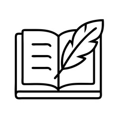 book with a feather icon, book with a feather line art - simple line art of book with a feather, perfect for book with a feather logos and icons and themed design