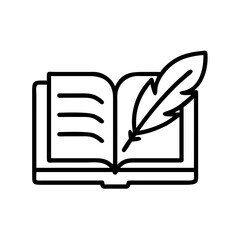 book with a feather icon, book with a feather line art - simple line art of book with a feather, perfect for book with a feather logos and icons and themed design