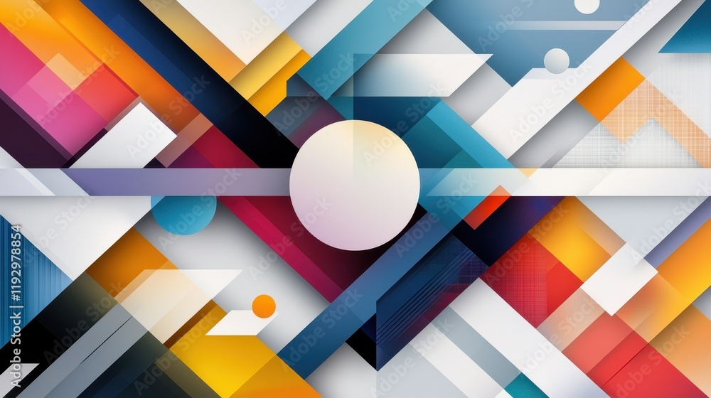 Poster dynamic geometric composition with stylish lines and colorful borders for creative projects