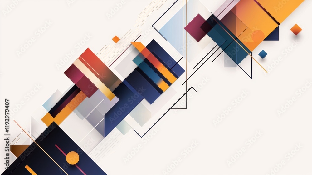 Poster elegant geometric composition with angular shapes and lines in vibrant colors