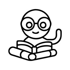 bookworm character icon, bookworm character line art - simple line art of bookworm character, perfect for bookworm character logos and icons and themed design
