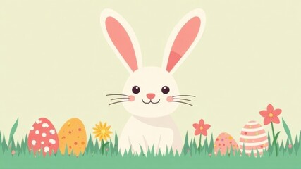 Obraz premium illustration of easter bunny with eggs on plain light background