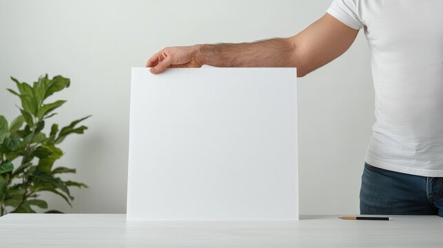 Man holding blank white paper while designer examines large proof print on tablet device - Powered by Adobe