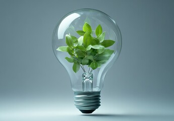 Eco-Friendly Light Bulb with Fresh Green Leaves Representing Renewable Energy and Sustainable Development for Environmental Awareness and Innovation