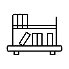 library shelf icon, library shelf line art - simple line art of library shelf, perfect for library shelf logos and icons and themed design