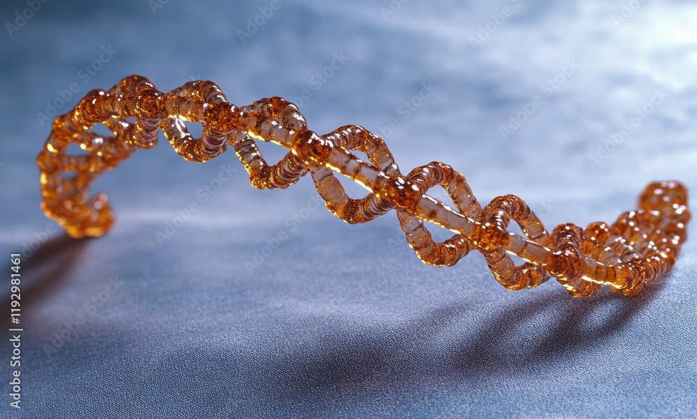 Poster elegant amber sculpture of a helix shape reflecting light with intricate swirls and textures on a so