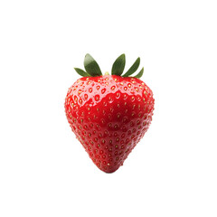 Closeup of fresh ripe red strawberry with green leaves on white background