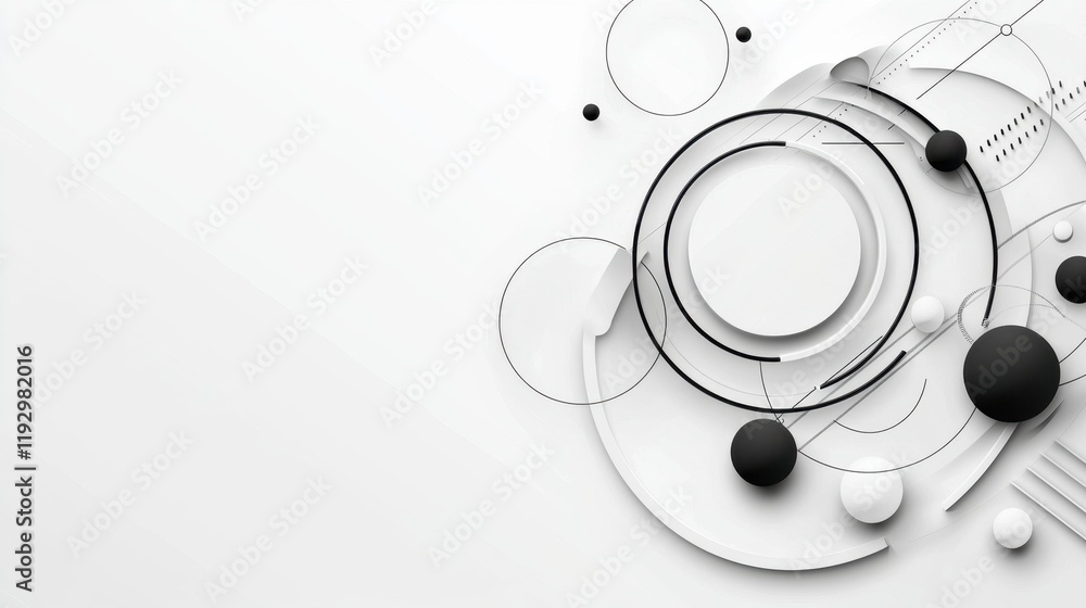 Poster modern geometric design with minimalist linear elements and borders in black and white aesthetics