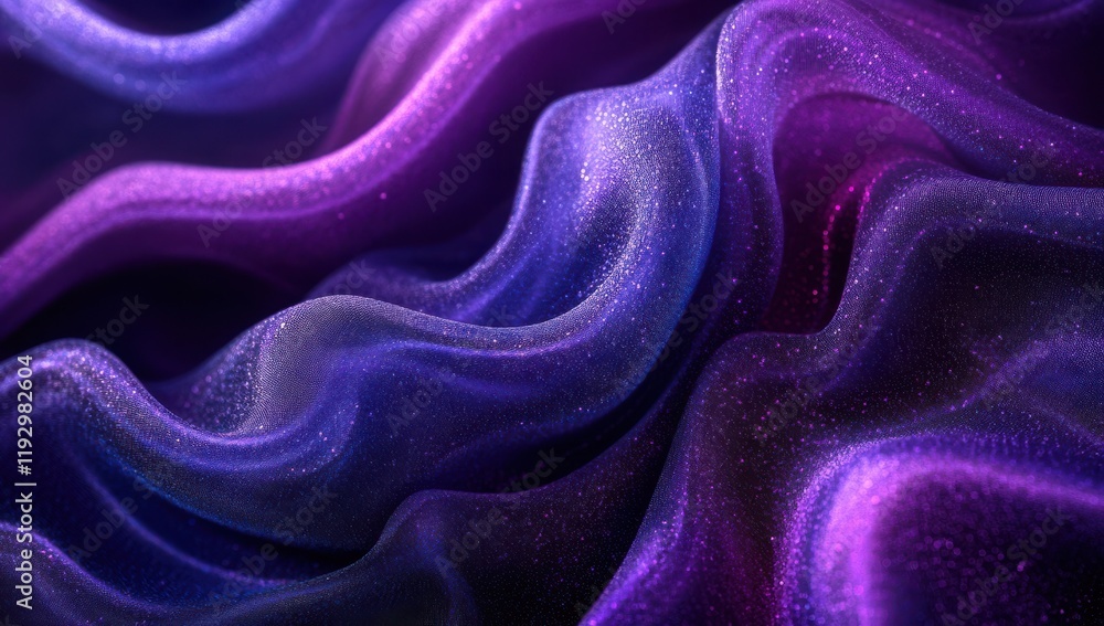 Poster elegant fabric waves in deep purple and blue with subtle sparkle, perfect for backgrounds and textur