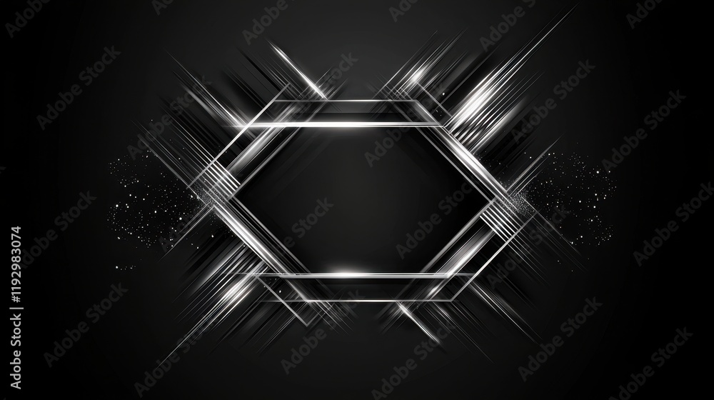 Poster decorative geometric lines and borders with stylish linear elements on black background