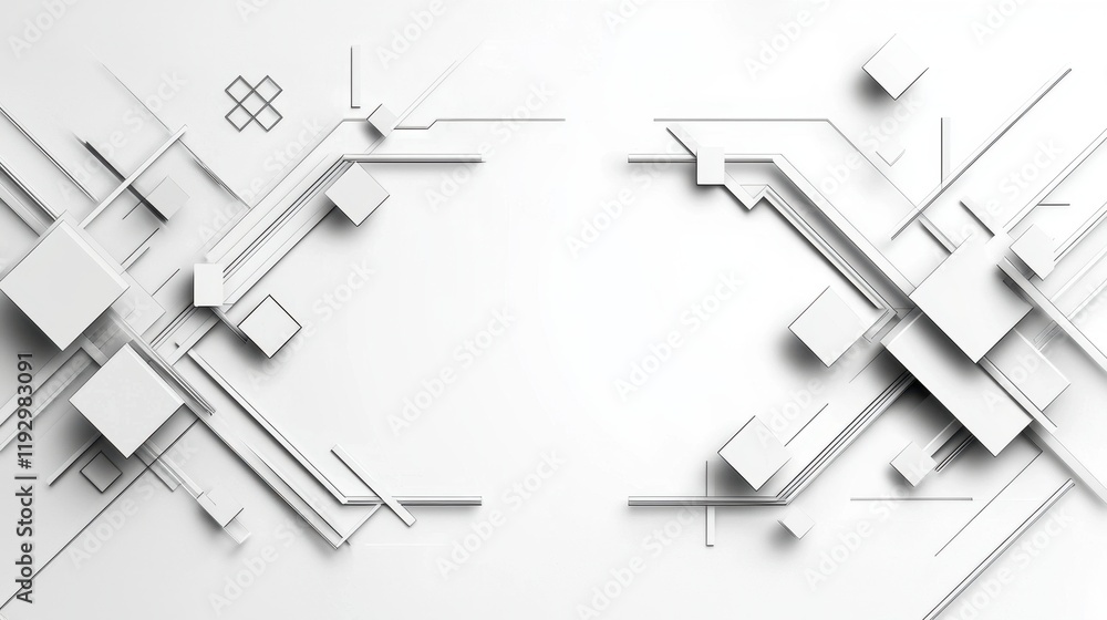 Poster abstract geometric lines and borders with decorative elements on a minimal white background