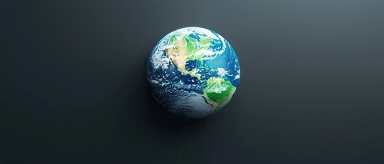 Fototapeta premium A vibrant globe representing Earth against a dark background, showcasing land and water features.