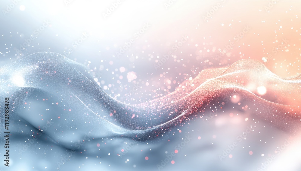 Poster elegant flowing waves with soft shimmer and light particles in a dreamy abstract background for arti