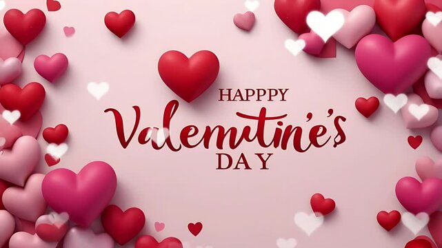 Red heart decoration with pink background and Valentine's Day writing. Seamless 4K looping timelapse video animation background