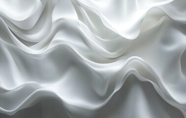 Fototapeta premium Elegant Flowing White Silk Fabric with Soft Waves and Textured Drapery for Background or Textile Design