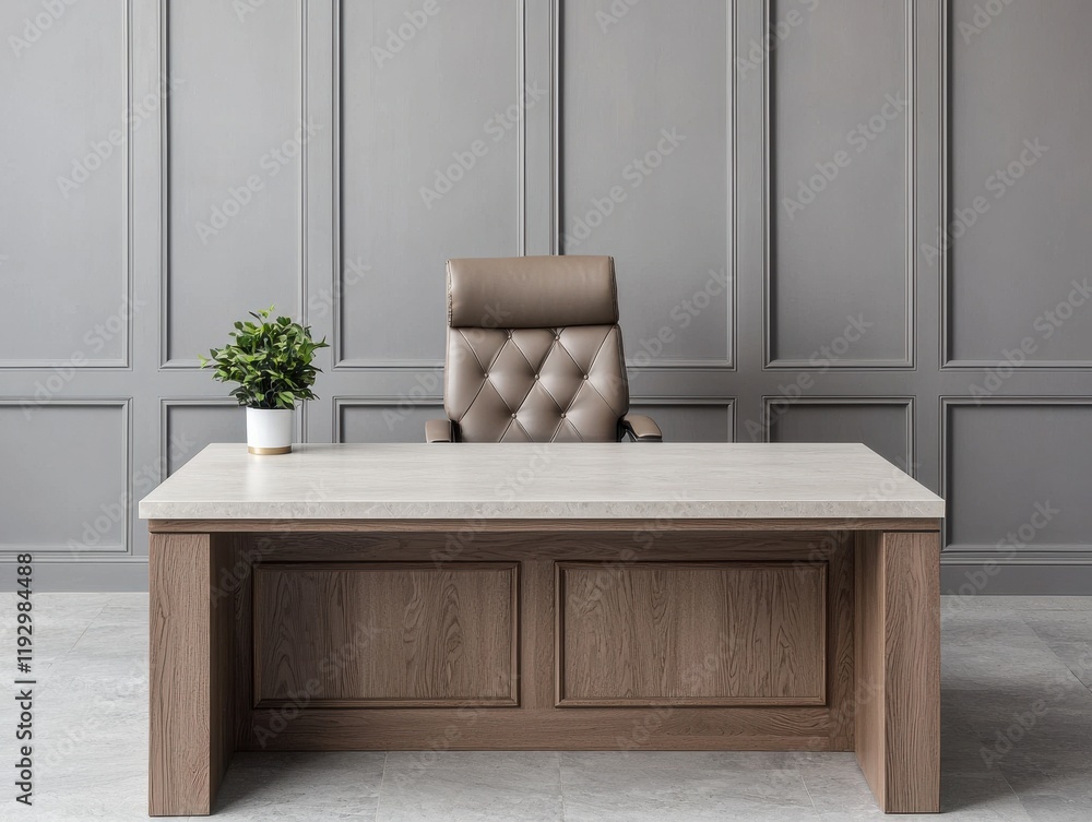 Aufkleber modern office desk with comfortable chair and plant creating a productive workspace