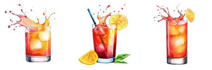 Colorful Splashing Drinks in Clear Glasses