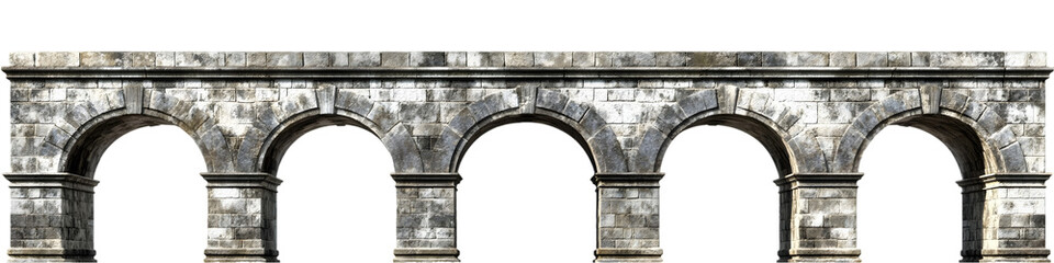 Obraz premium Historic Stone Aqueduct with Multiple Arches on Transparent Background