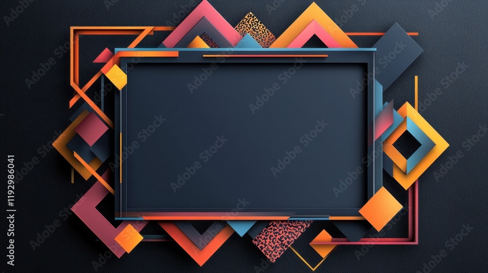 Poster abstract geometric composition with sharp lines and artistic patterns on a dark background