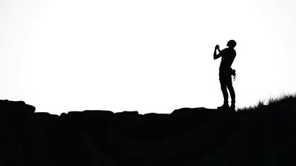 Obraz premium Silhouetted Adventurer on the Edge of a Cliff Against a Twilight Sky