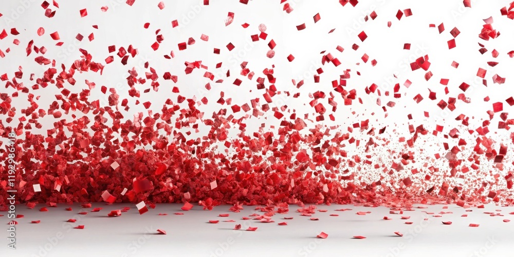 Poster Red fragments cascade and accumulate on a light surface