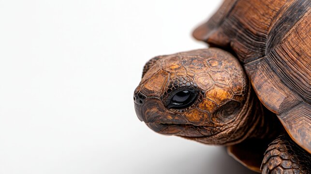 Close up image of a tortoise with detailed shell patterns and textures in natural habitat