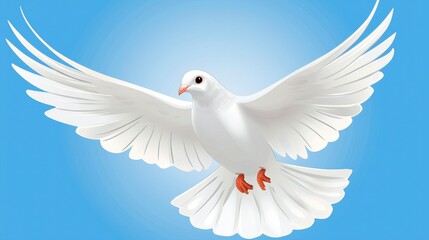 Obraz premium Majestic White Dove with Outstretched Wings Symbolizing Peace and Freedom Against a Bright Blue Background Ideal for Illustrations and Designs