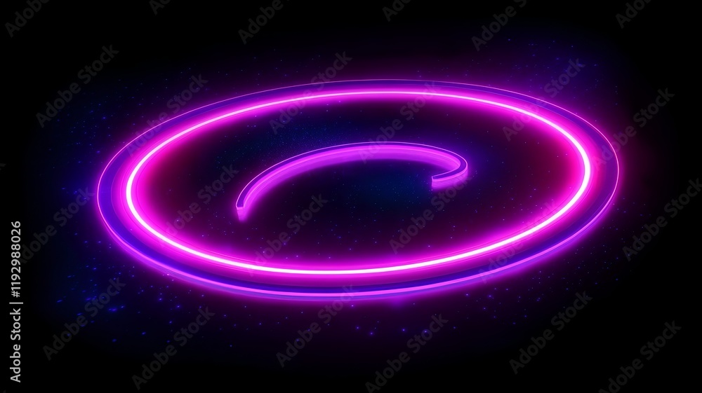 Poster multicolored neon spiral frame with radiant central void in ethereal dark void