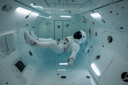 Astronaut in training, floating in a zero-gravity simulator. Generative AI