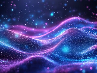 Ethereal Waves of Light and Color in a Dreamlike Abstract Background with Glittering Particles, Vibrant Hues of Pink, Blue, and Purple Creating a Cosmic Atmosphere