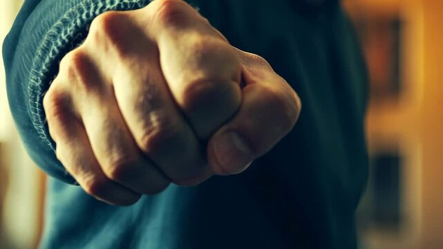 Strong fist ready for action in a dramatic indoor setting revealing determination and focus