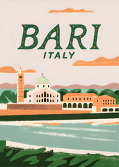 Fototapeta premium Bari - Italy - poster design illustration