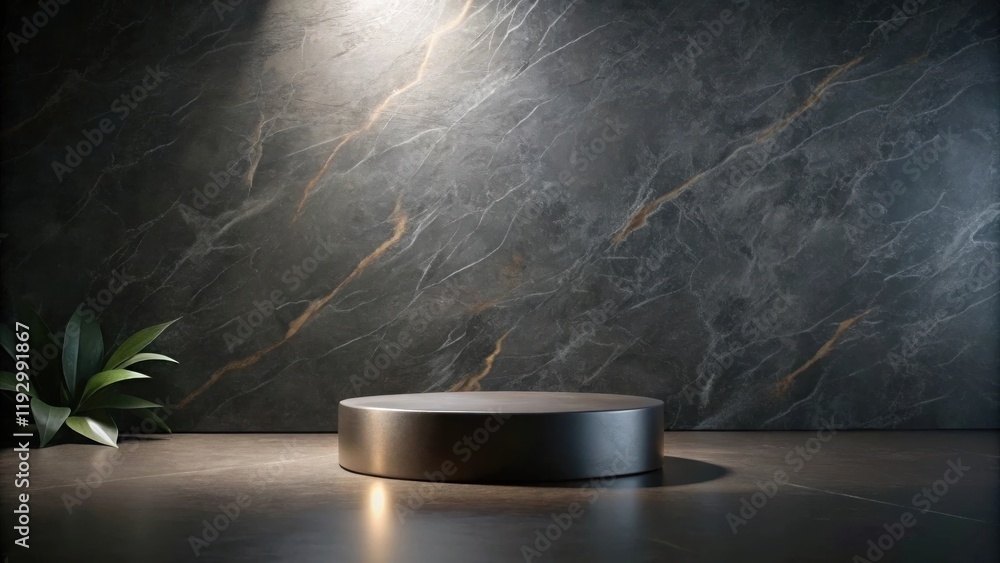 Aufkleber dark marble background with metallic display platform and plant