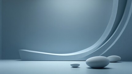 Abstract minimalist background with soft lighting and empty space for product presentation, modern design elements. Blue color scheme