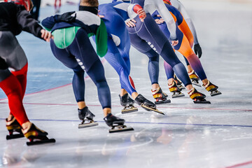 rear view mass start race in speed skating for men