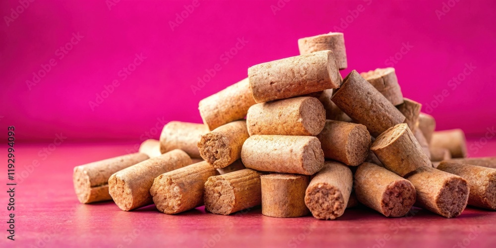 Poster A Close-Up View of a Pile of Brown Cylindrical Objects on a Pink Surface