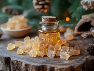 myrrh essential oil in a small glass bottle