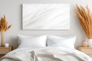 White minimalist lounge room with a large frame on the wall. Generative AI