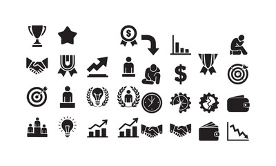 Business and Achievement Icons with Growth and Challenges