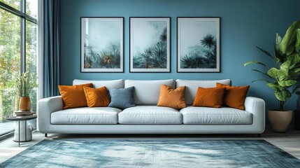 Stylish Living Room Interior Design. Generative AI