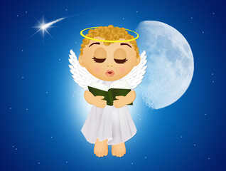 illustration of little angel with choir book
