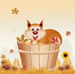 illustration of funny squirrel in autumn
