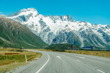 View of Aoraki Mount Cook National Park from Hooker Valley Track, South Island of New Zealand