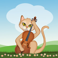 illustration of kitten plays the cello